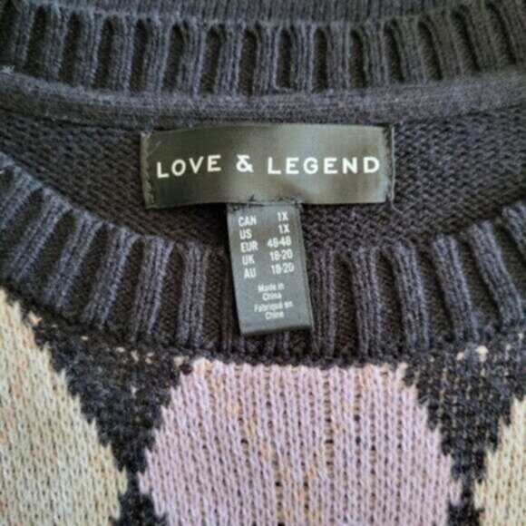 Love & Legend Pink  Argyle Knit Sweater Sz 1X - Picture 2 of 5